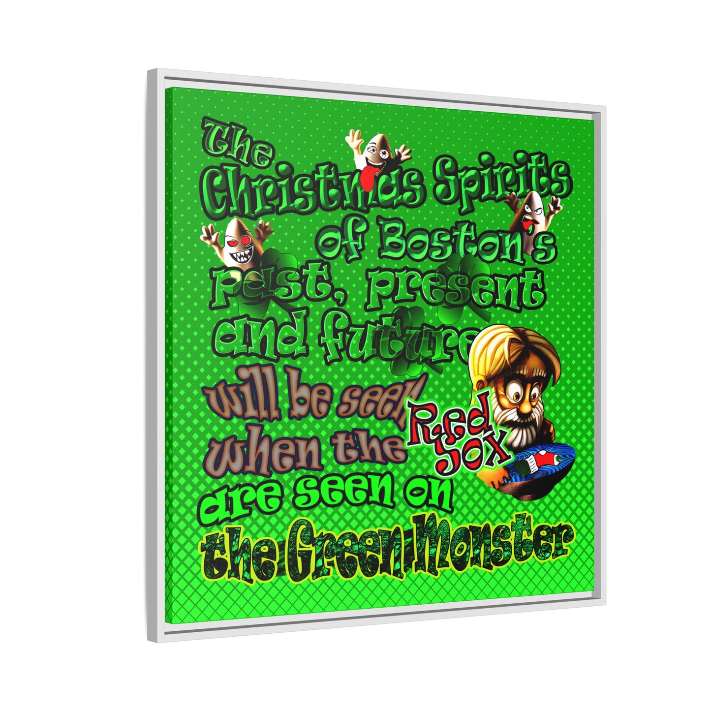 christmas spirits of boston - framed canvas art (logo green)