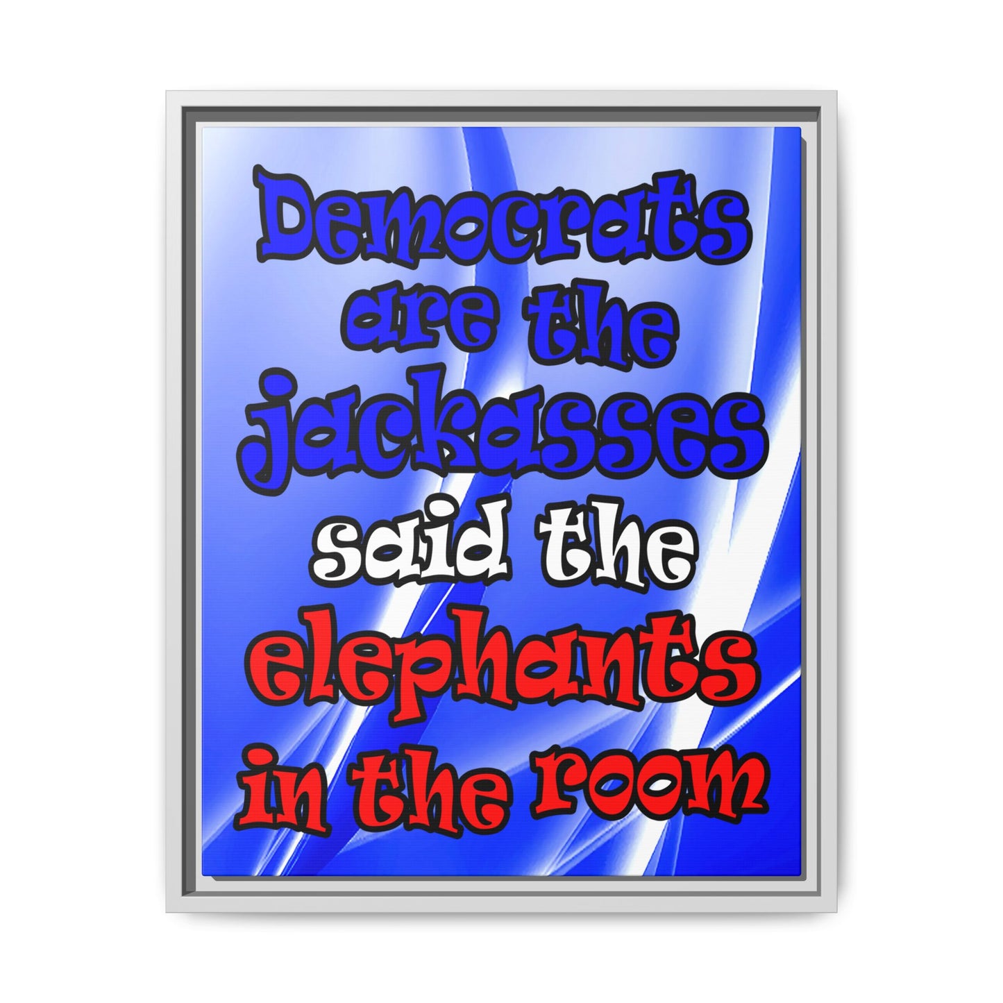 donkeys and elephants - framed canvas art (blue-white wave)