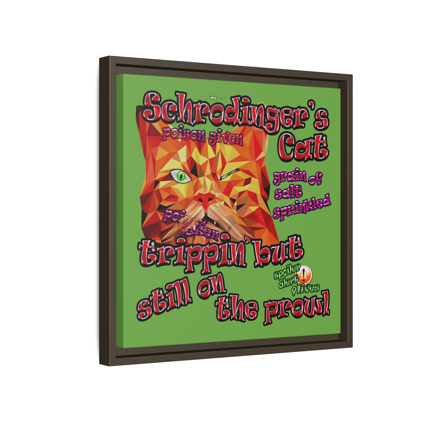 schrodinger's cat - framed canvas art (green)
