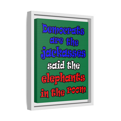 donkeys and elephants - framed canvas art (dark green)