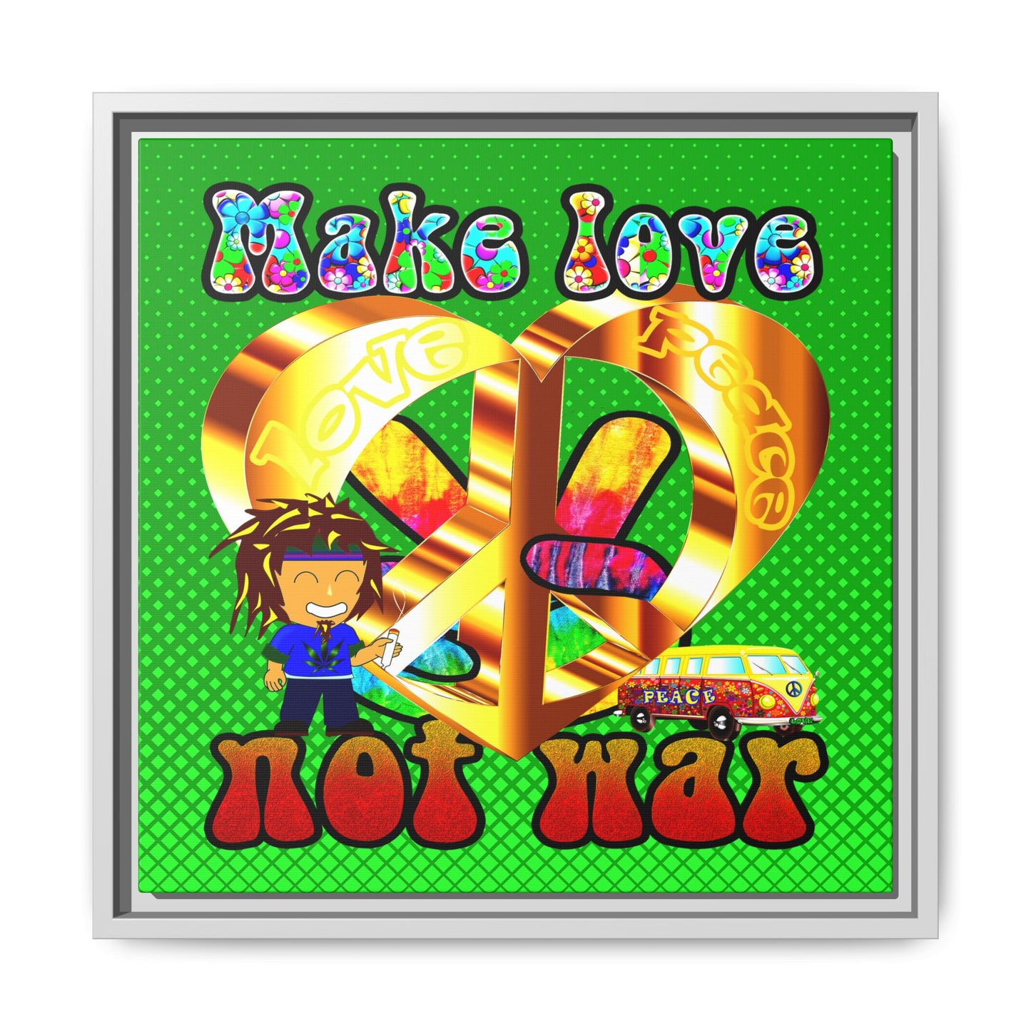 love peace - framed canvas art (logo green)