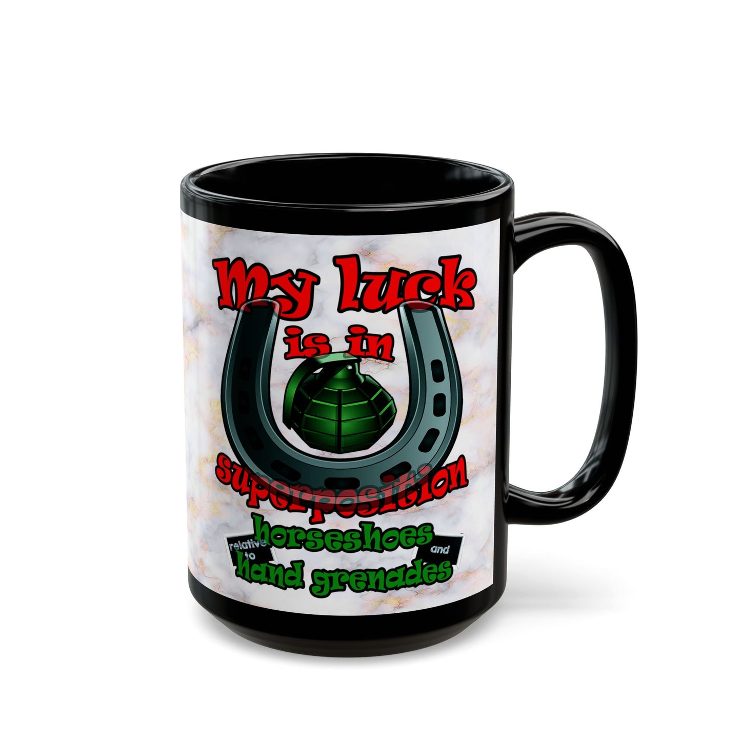 my luck - Black Mug (white marble)