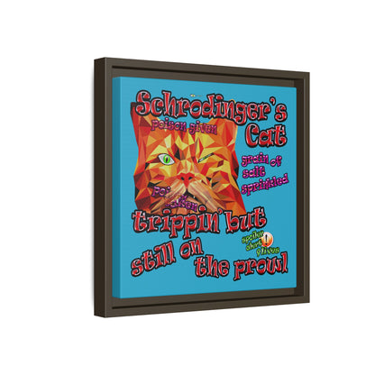 schrodinger's cat - framed canvas art (turquoise)