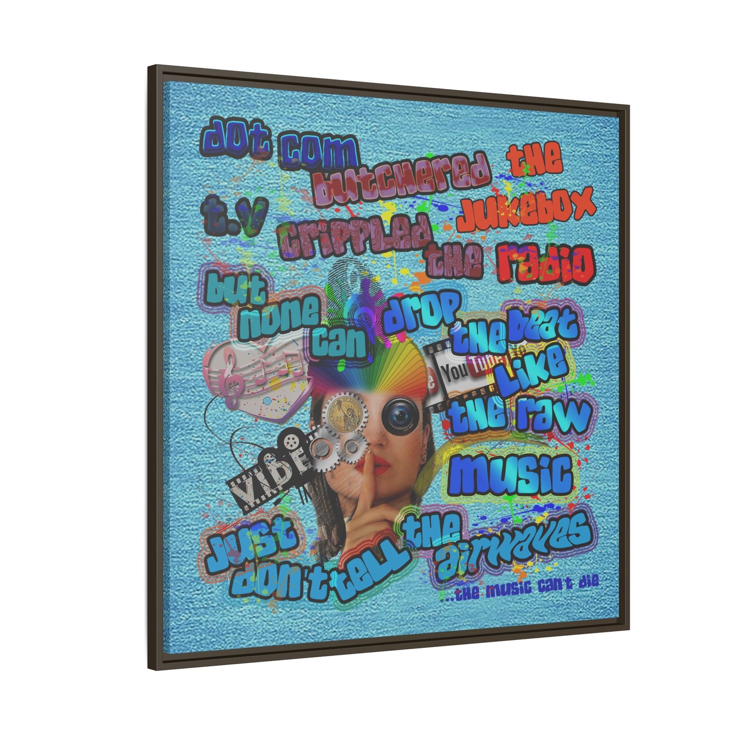 drop the beat - framed canvas art (faded blue)