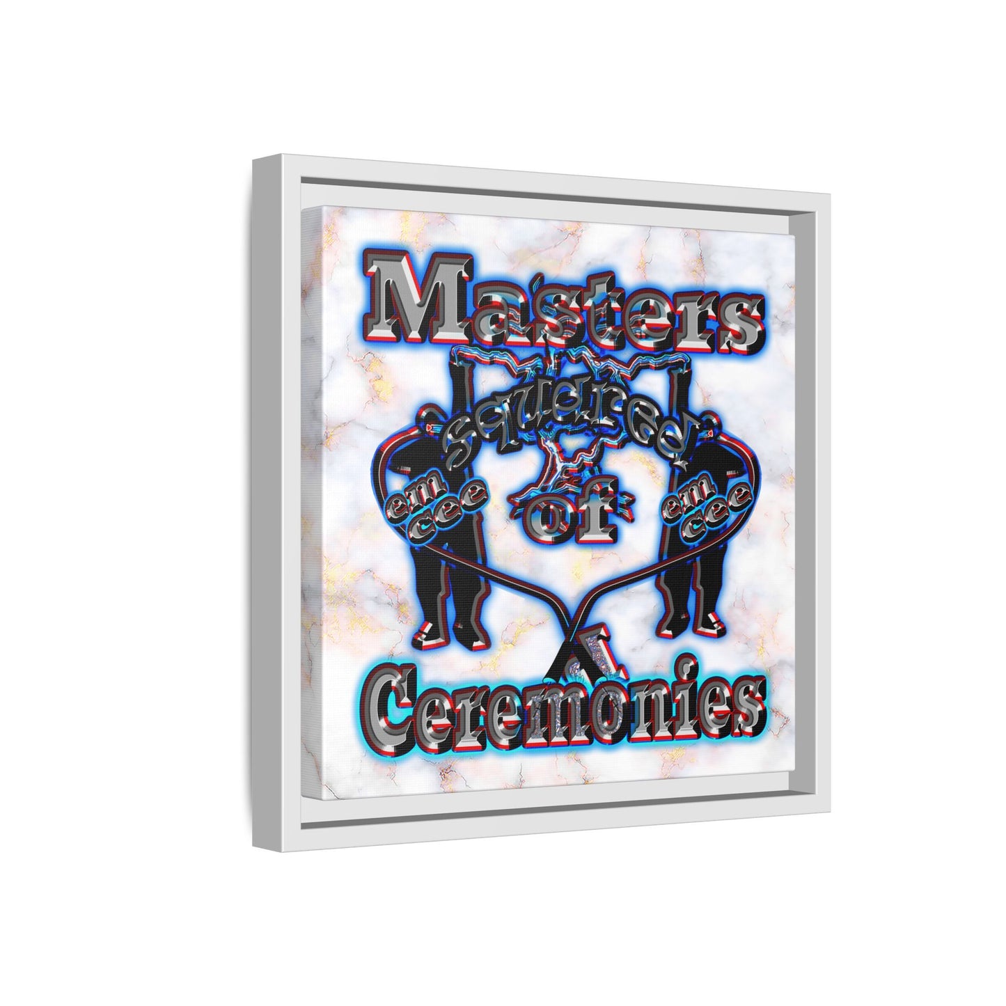 em cee squared - framed canvas art (white marble)