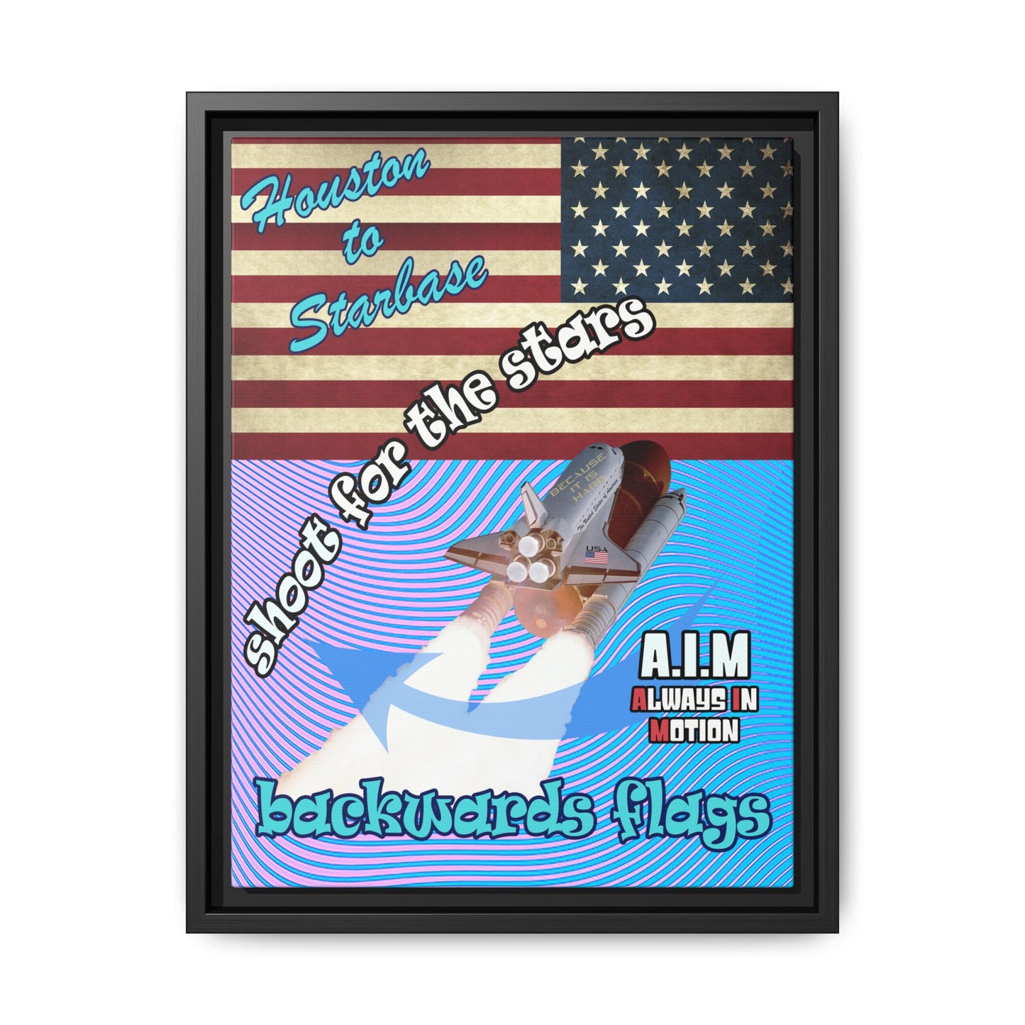 shoot for the stars - framed canvas art (light blue-purple wave)