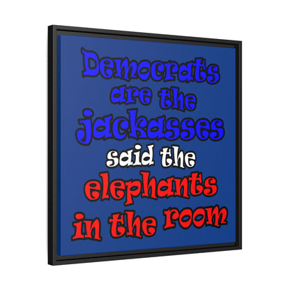 donkeys and elephants - framed canvas art (dark blue)