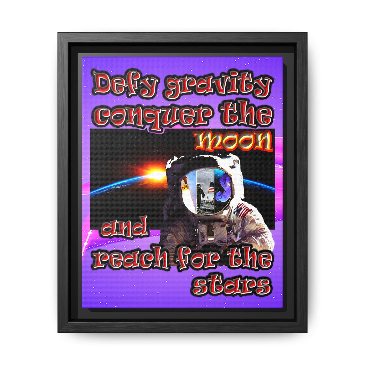defy conquer reach - framed canvas art (purple-pink wave)