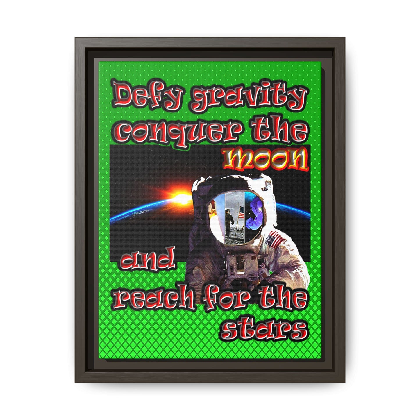 defy conquer reach - framed canvas art (logo green)