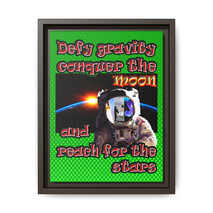 defy conquer reach - framed canvas art (logo green)