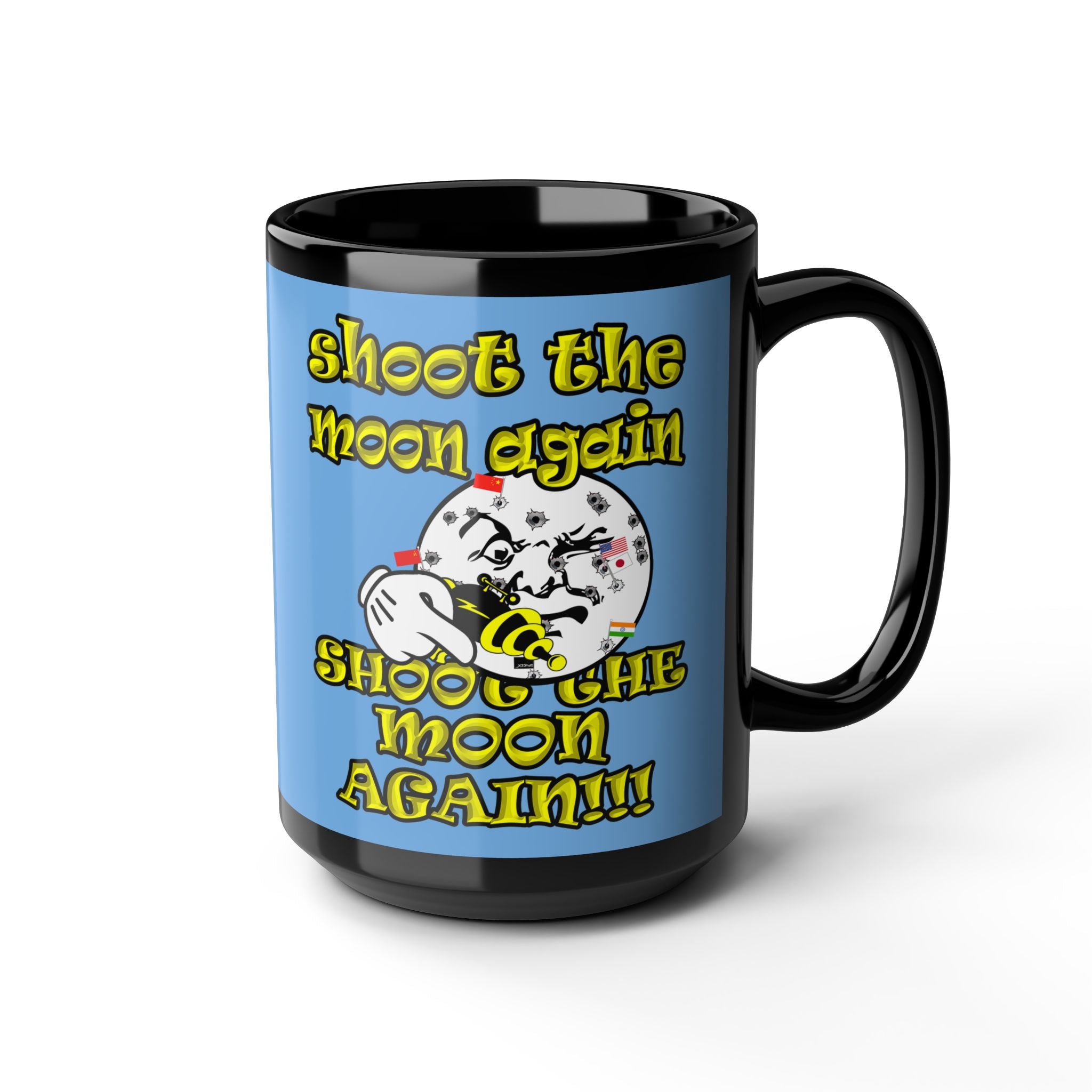 shoot the moon again - Black Mug (light blue)