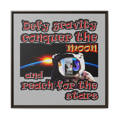 defy conquer reach - framed canvas art (light grey)