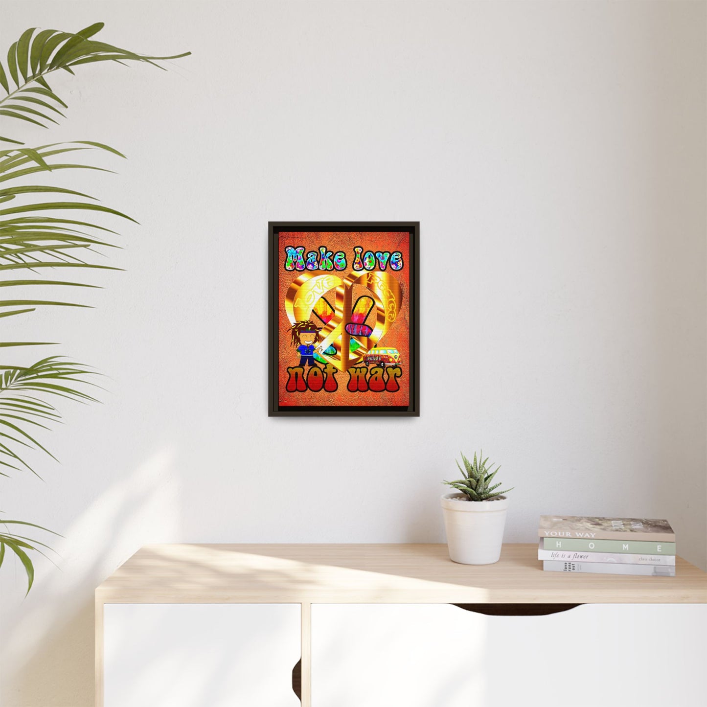 love peace - framed canvas art (burnt orange)