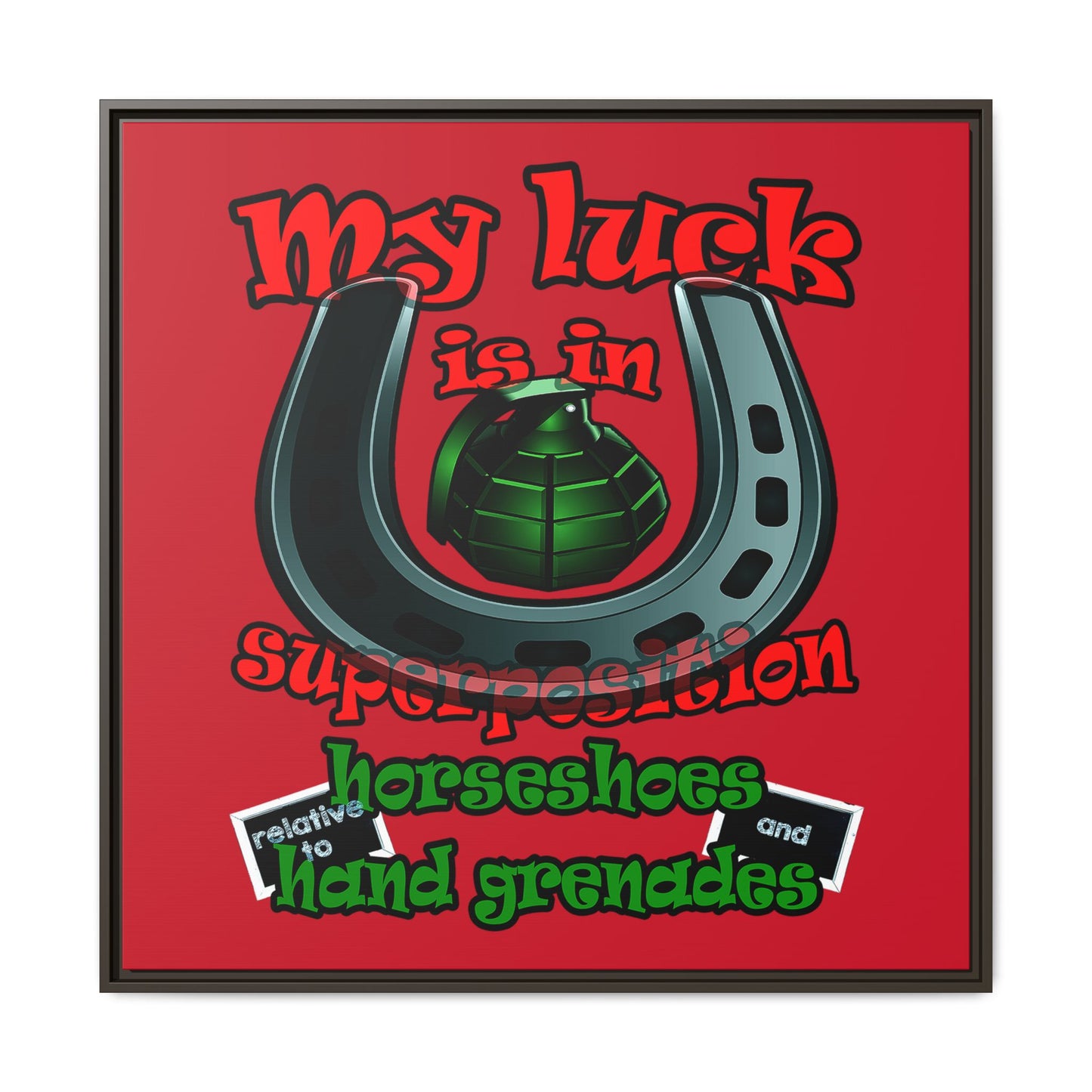 my luck - framed canvas art (dark red)
