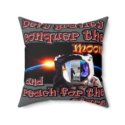 defy conquer reach - Spun Polyester Square Pillow - (dark grey)