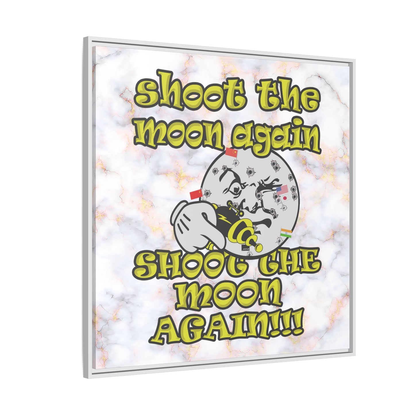 shoot the moon again - framed canvas art (white marble)