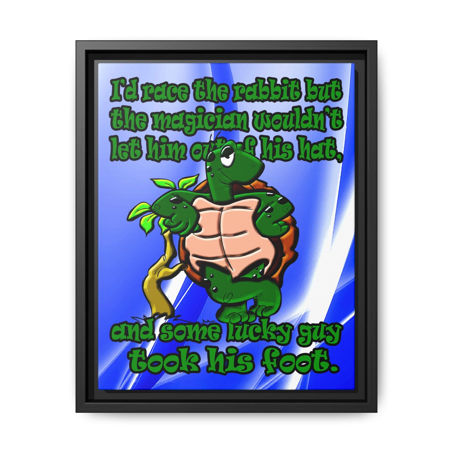 turtle race - framed canvas art (blue-white wave)