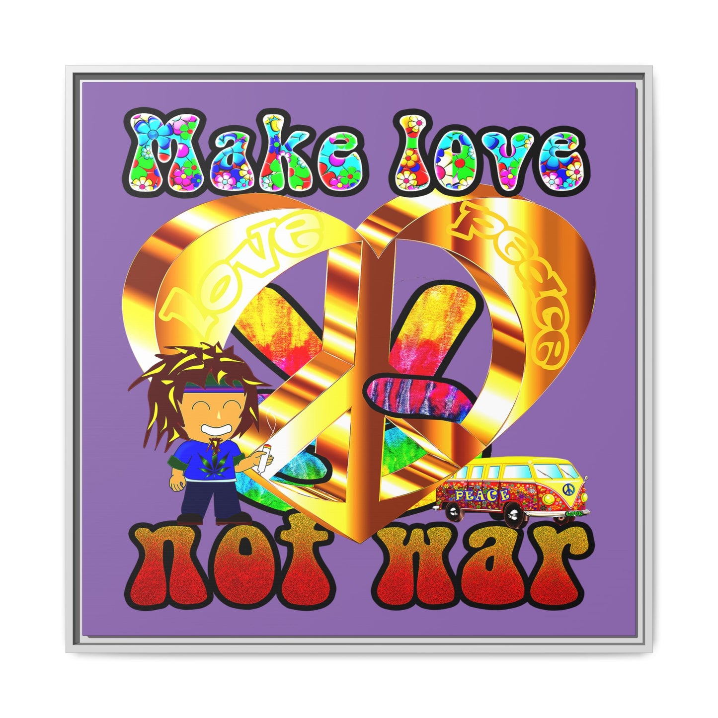 love peace - framed canvas art (light purple)