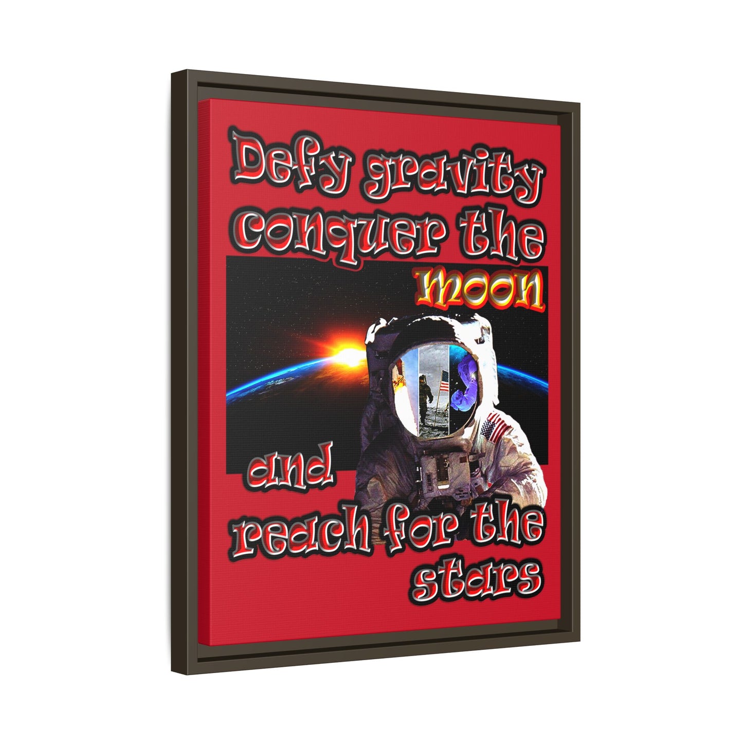 defy conquer reach - framed canvas art (dark red)