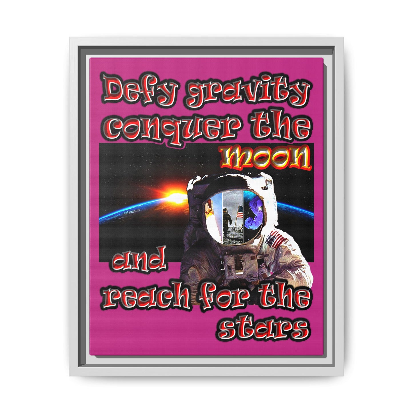 defy conquer reach - framed canvas art (pink)