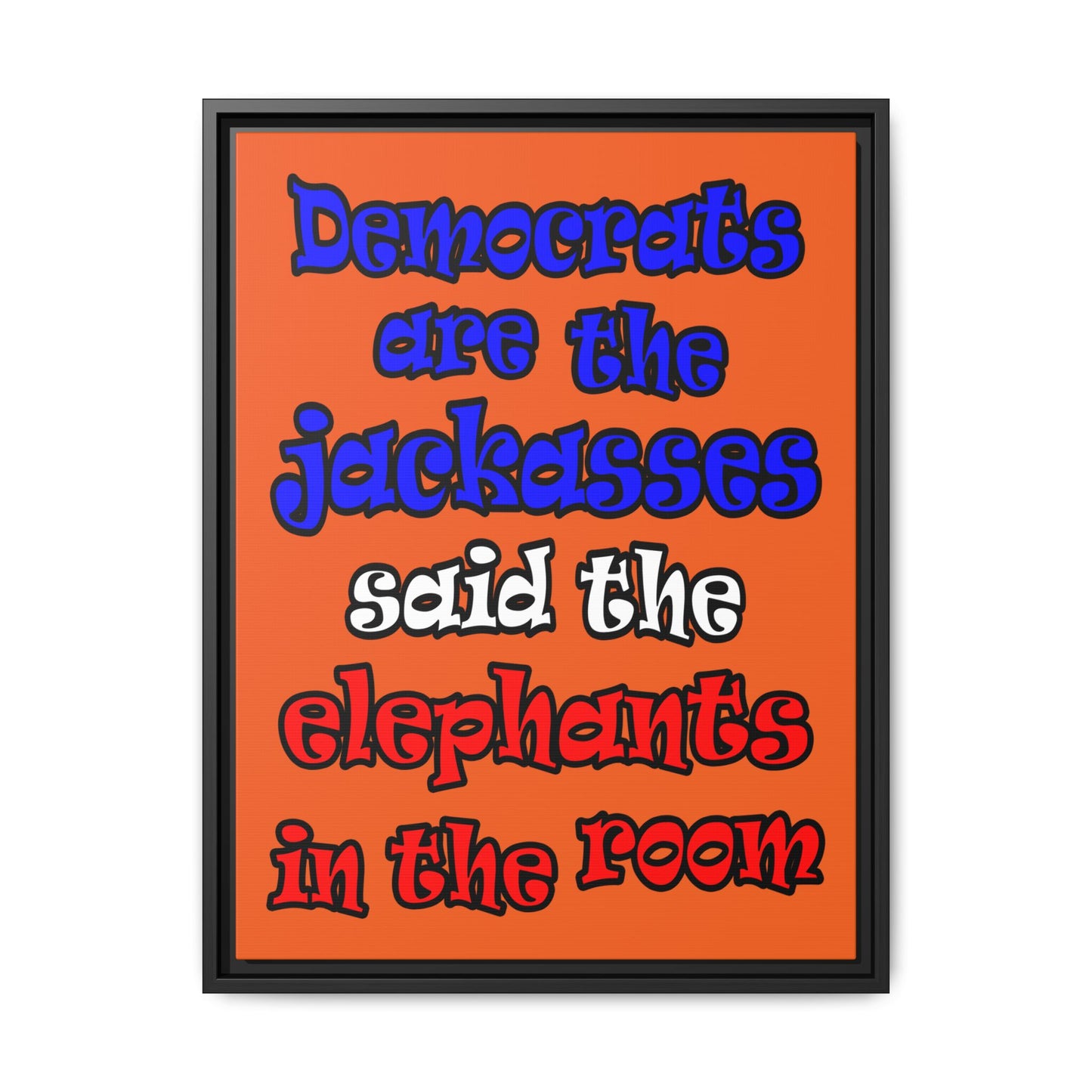donkeys and elephants - framed canvas art (orange)