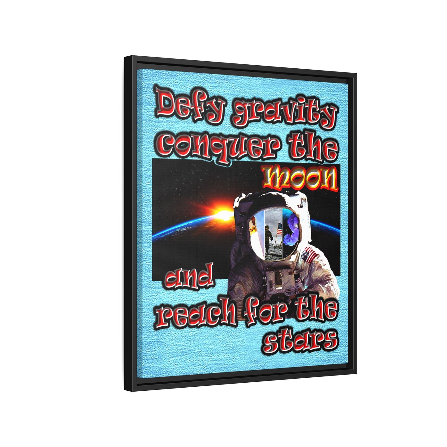 defy conquer reach - framed canvas art (faded blue)