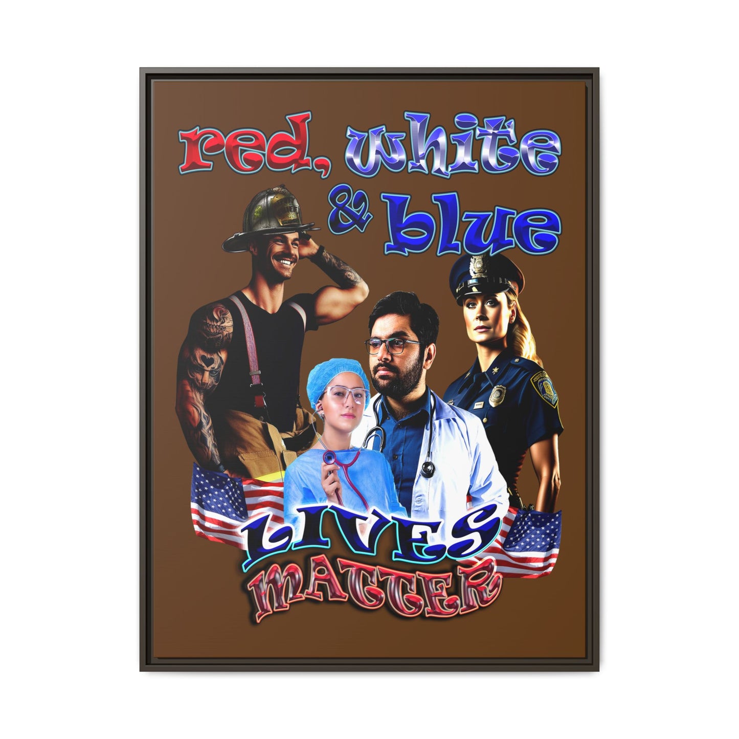 rw&b lives matter - framed canvas art (brown)