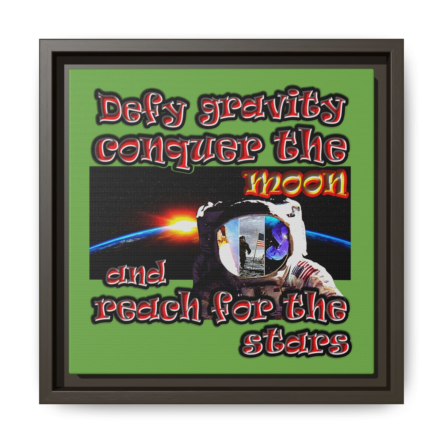 defy conquer reach - framed canvas art (green)