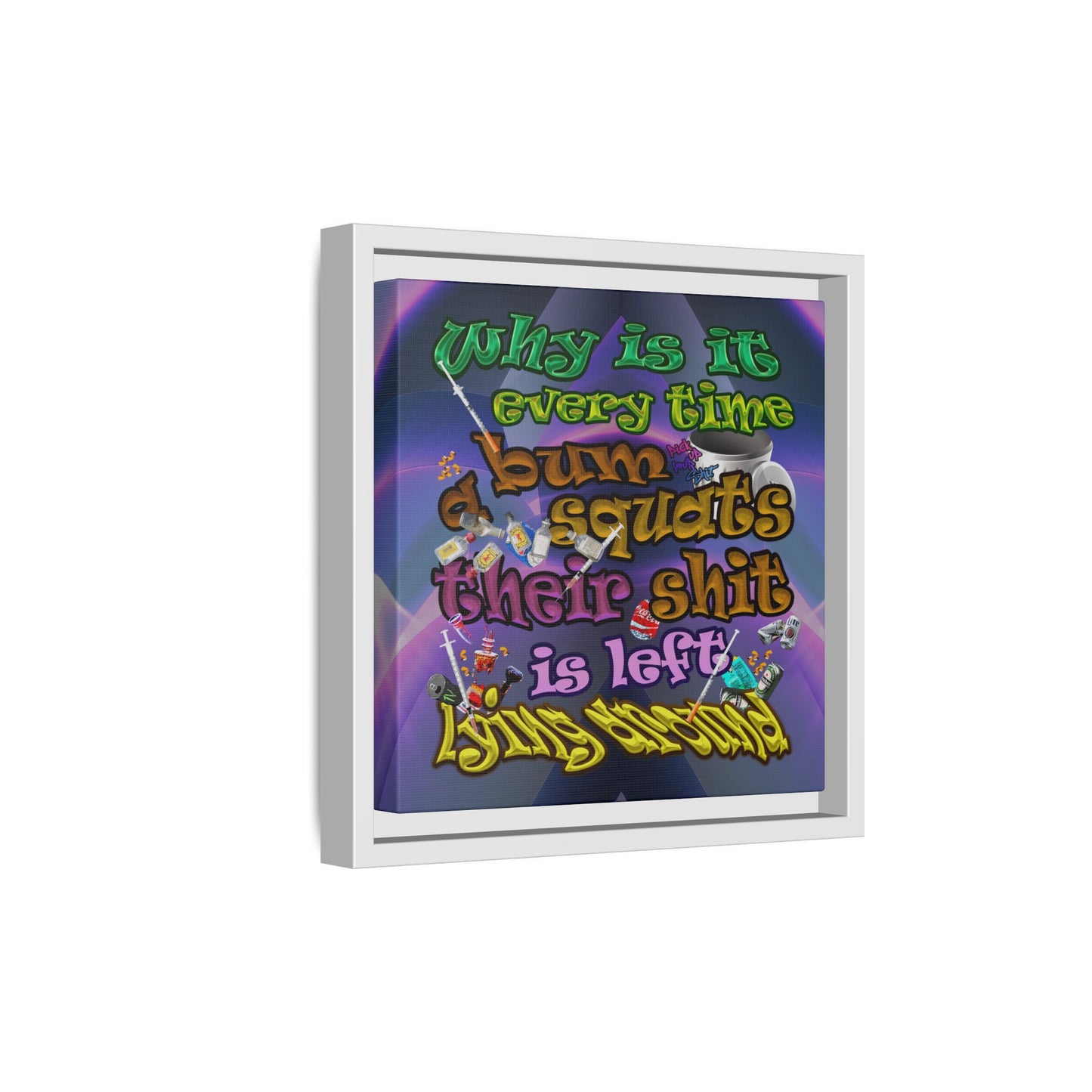 the bum's shit - framed canvas art (grey-pink wave)