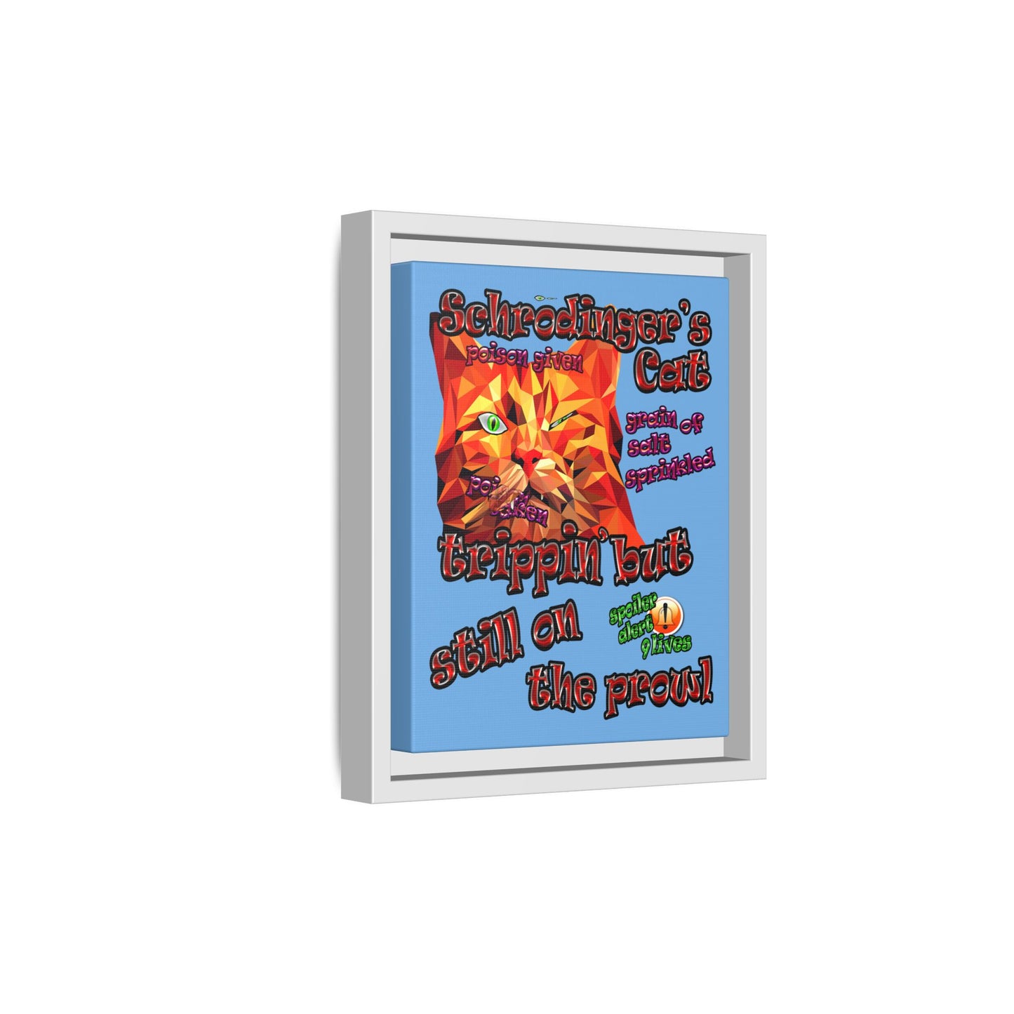 schrodinger's cat - framed canvas art (light blue)