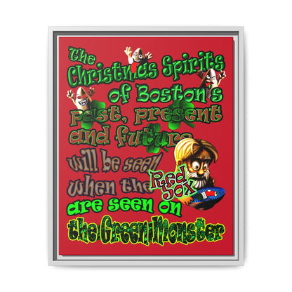 christmas spirits of boston - framed canvas art (dark red)