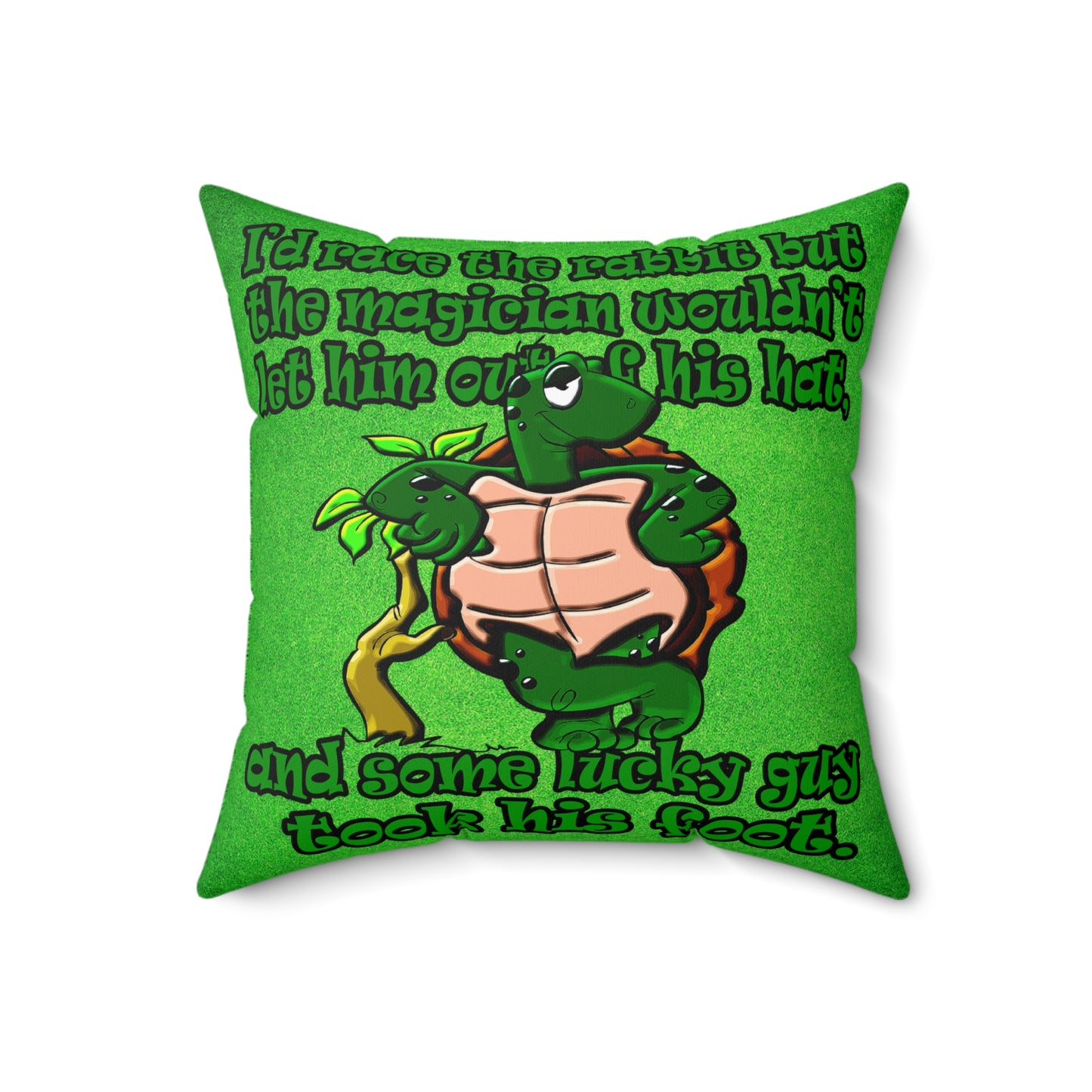 turtle race - Spun Polyester Square Pillow - (green turf)