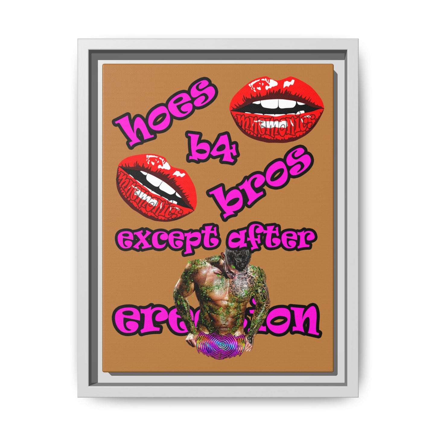 hoes b4 bros - framed canvas art (light brown)
