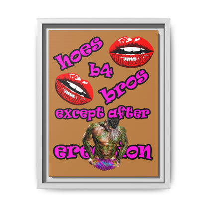 hoes b4 bros - framed canvas art (light brown)