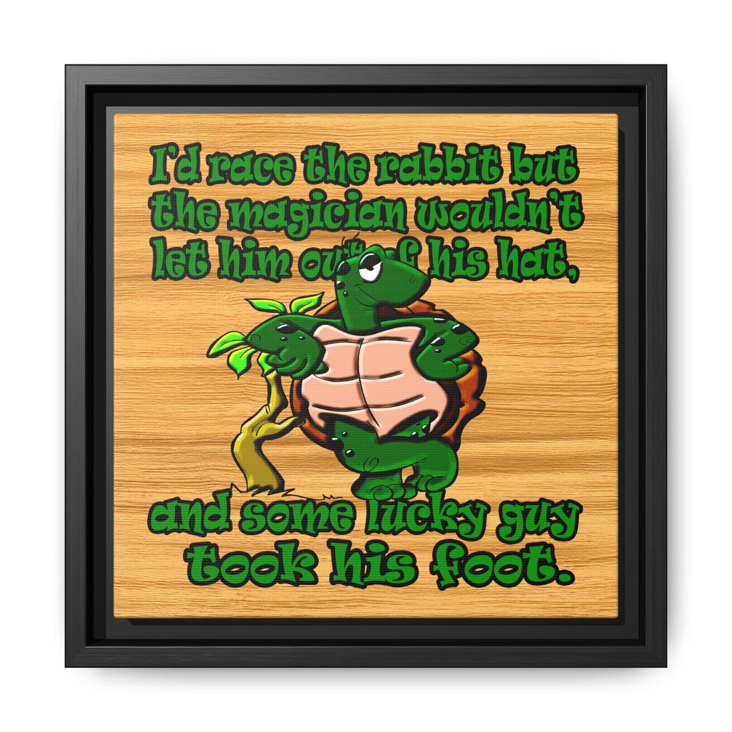 turtle race - framed canvas art (butterscotch wood finish)