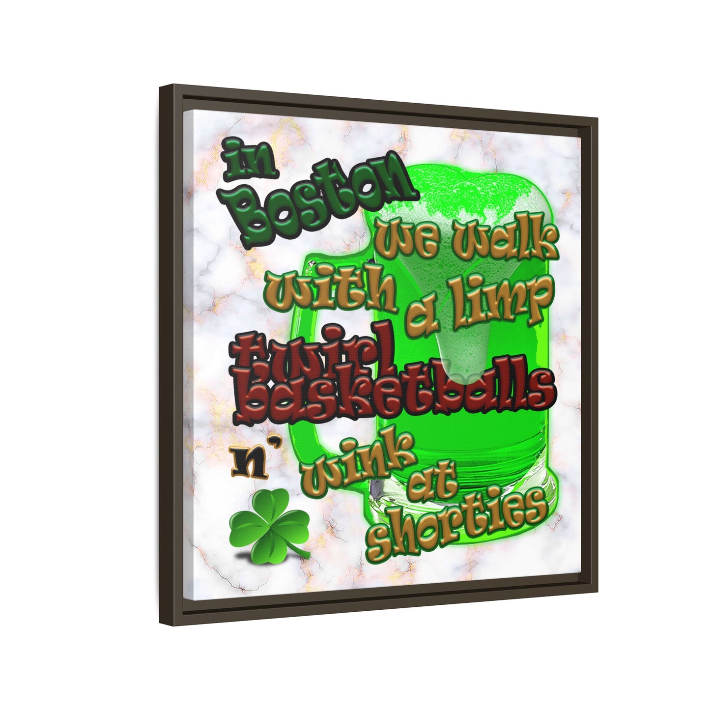 celtics logo - framed canvas art (white marble)