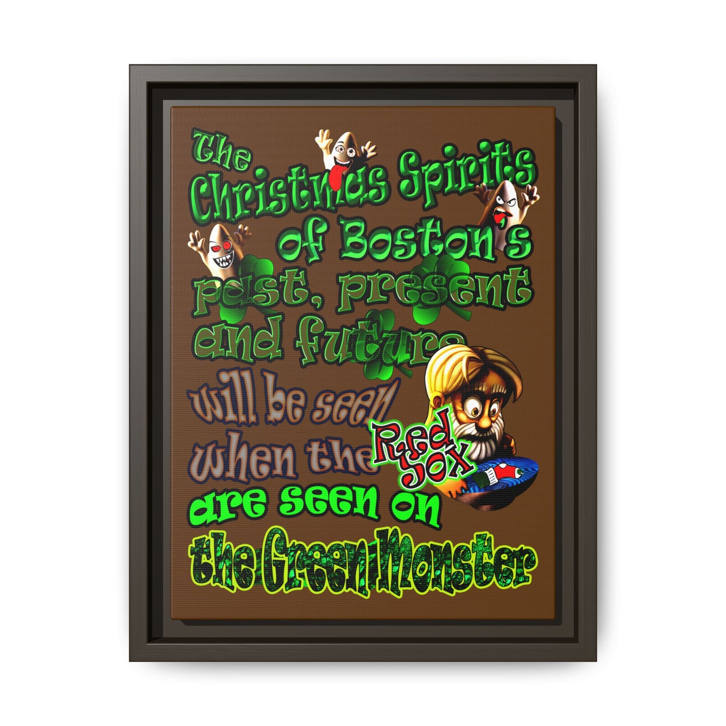 christmas spirits of boston - framed canvas art (brown)