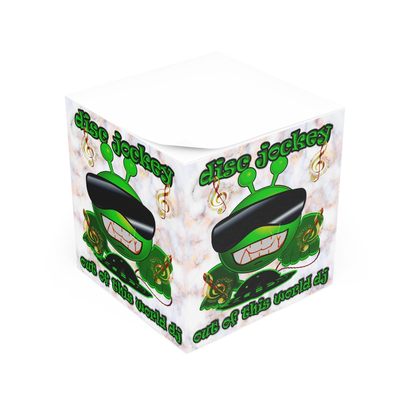 disc jockey - note cube (white marble)