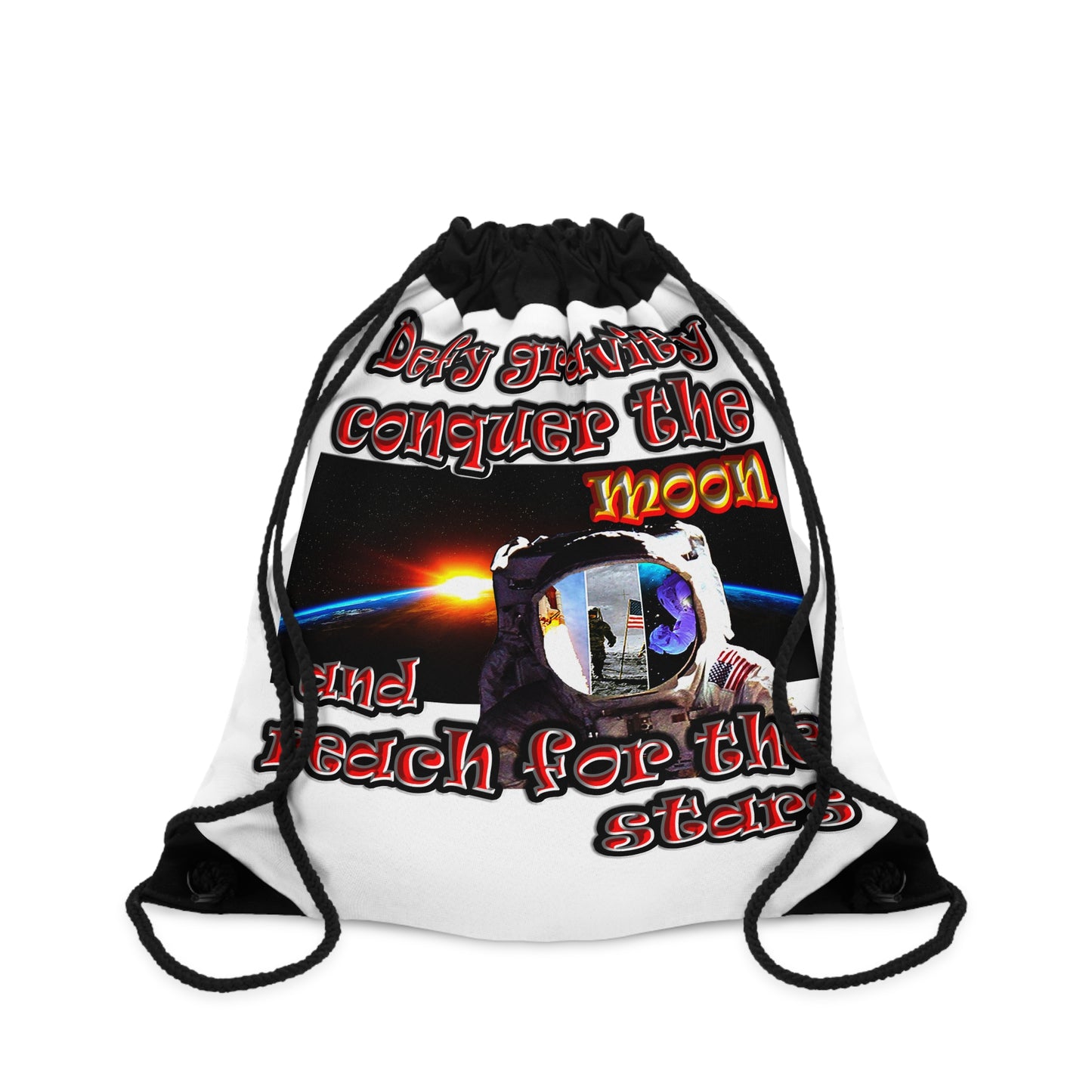 defy conquer reach - Drawstring Bag (white)