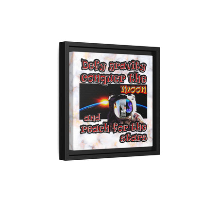 defy conquer reach - framed canvas art (white marble)