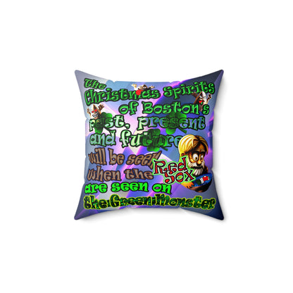 christmas spirits of boston - Spun Polyester Square Pillow - (grey-pink wave)