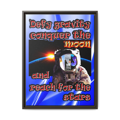 defy conquer reach - framed canvas art (blue-white wave)