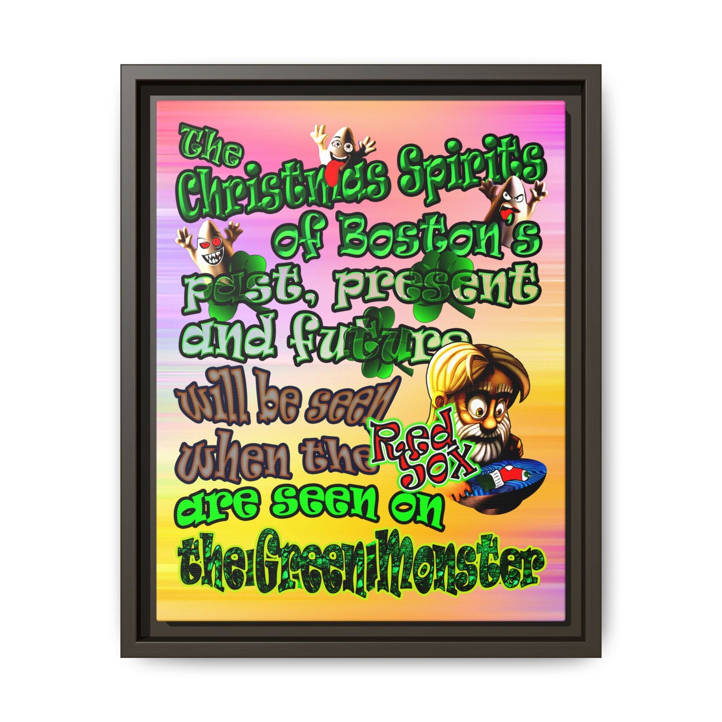 christmas spirits of boston - framed canvas art (color blur)
