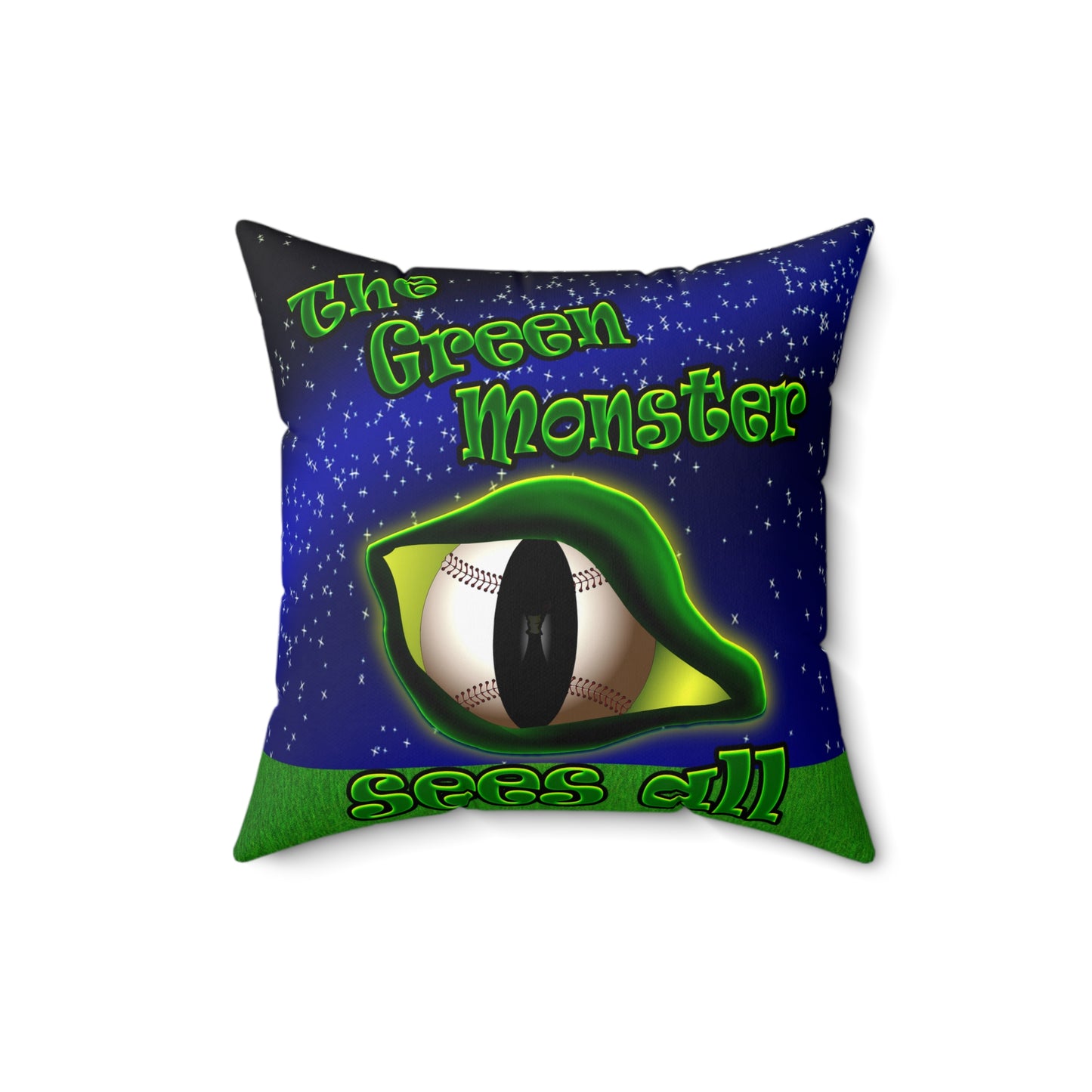 green monster - Spun Polyester Square Pillow - (light blue-pink wave)