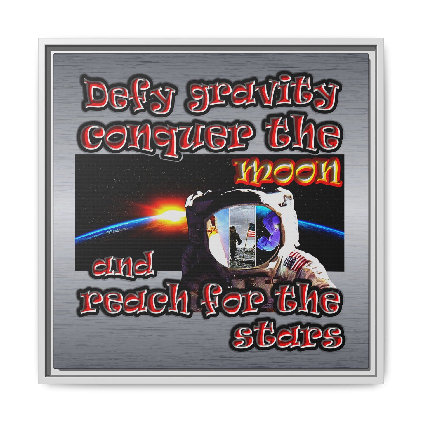 defy conquer reach - framed canvas art (brushed nickel)