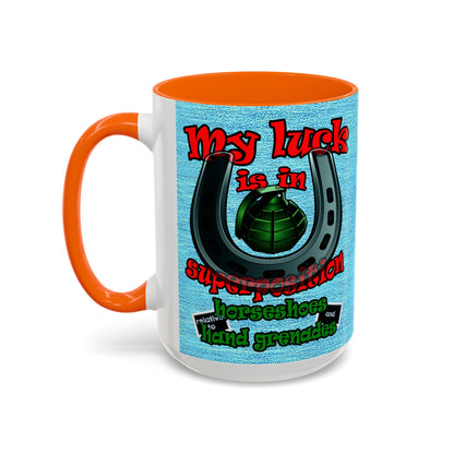 my luck - Accent Mug (faded dark blue)