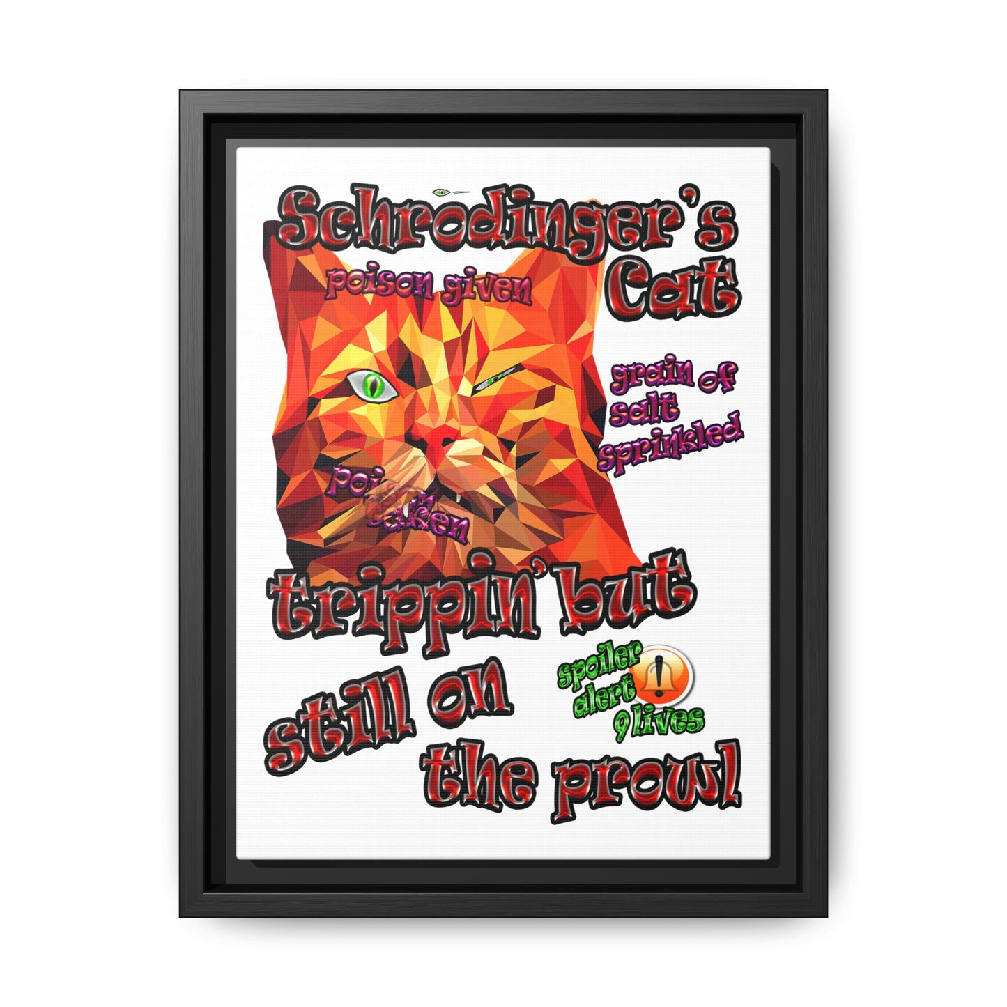 schrodinger's cat - framed canvas art (white)