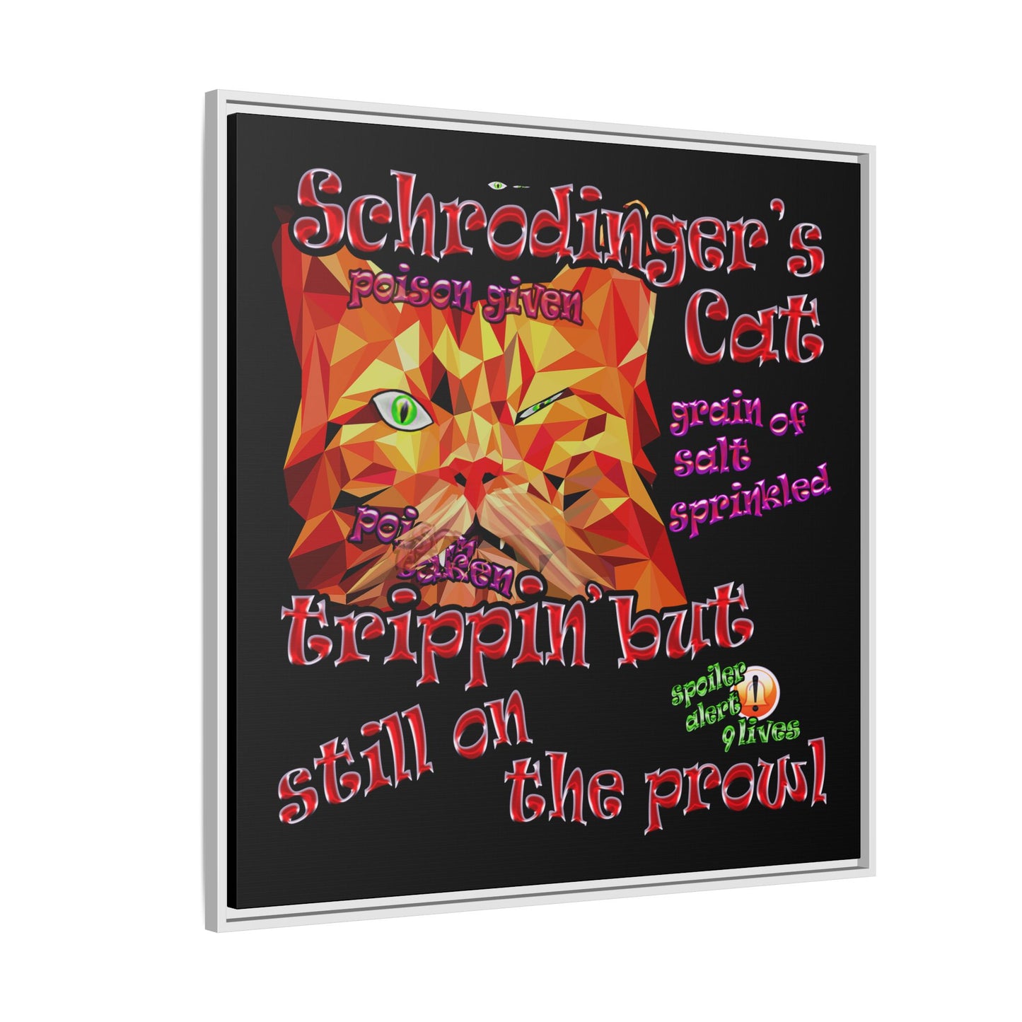 schrodinger's cat - framed canvas art (black)