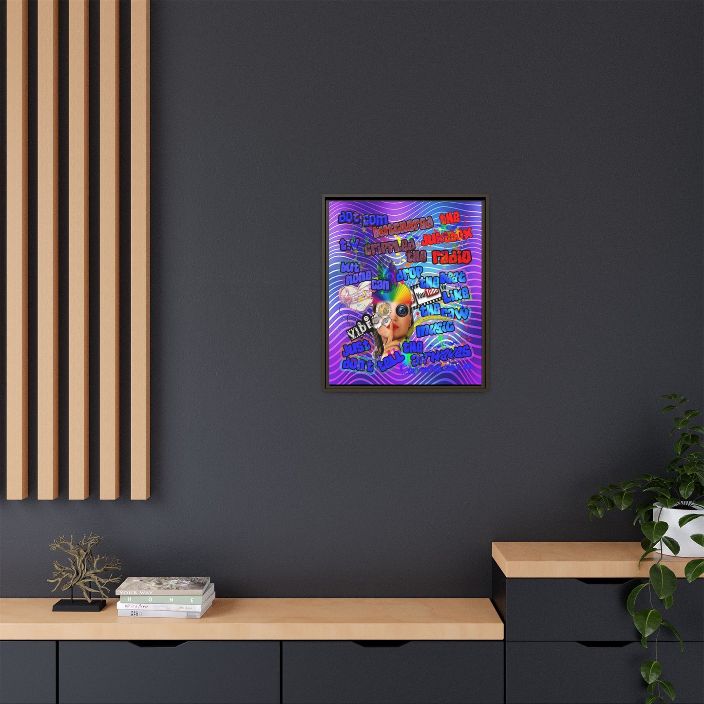 drop the beat - framed canvas art (purple wave)