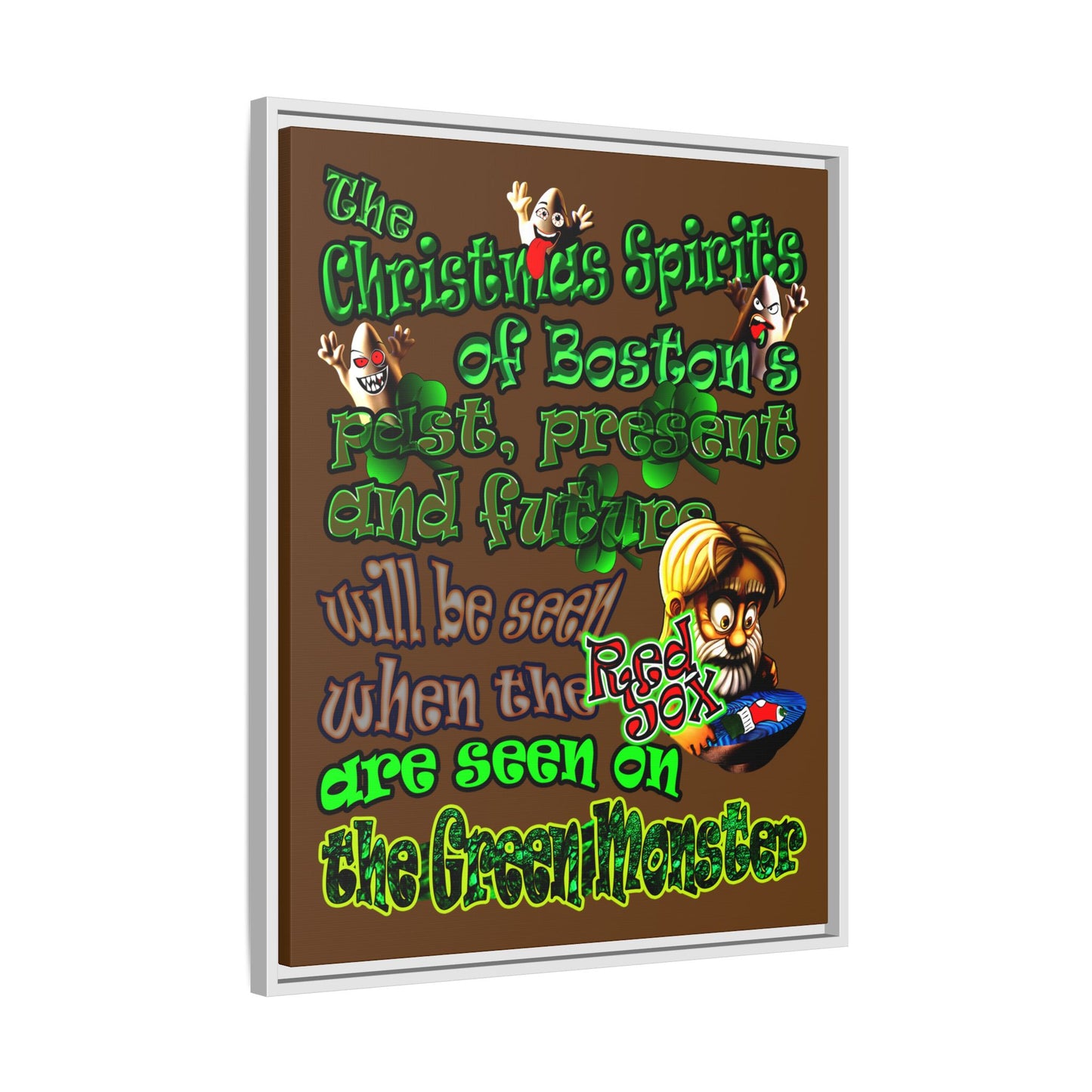 christmas spirits of boston - framed canvas art (brown)